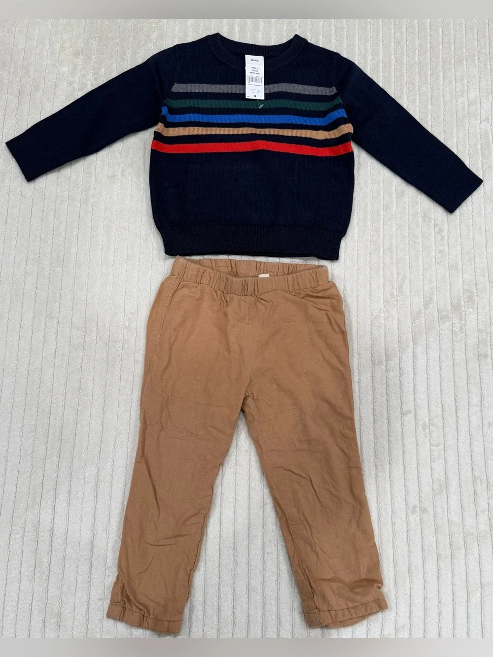 Gap Navy Striped Knit Sweater with Tan Pants Set size 18-24 Months NWT/used